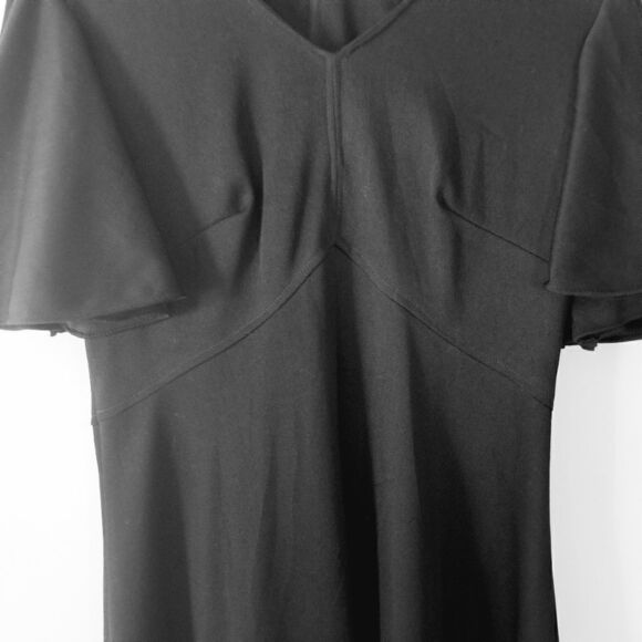 𝅺vintage 1970's Midi Black Flutter Fairie Sleeve Dress Size Medium - Picture 7 of 10